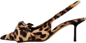 Women's Leopard Slingback Pumps Bow Knot Closed Pointy Toe Kitten Heels for Women Animal Print Backless Slip On Slingback Sandals