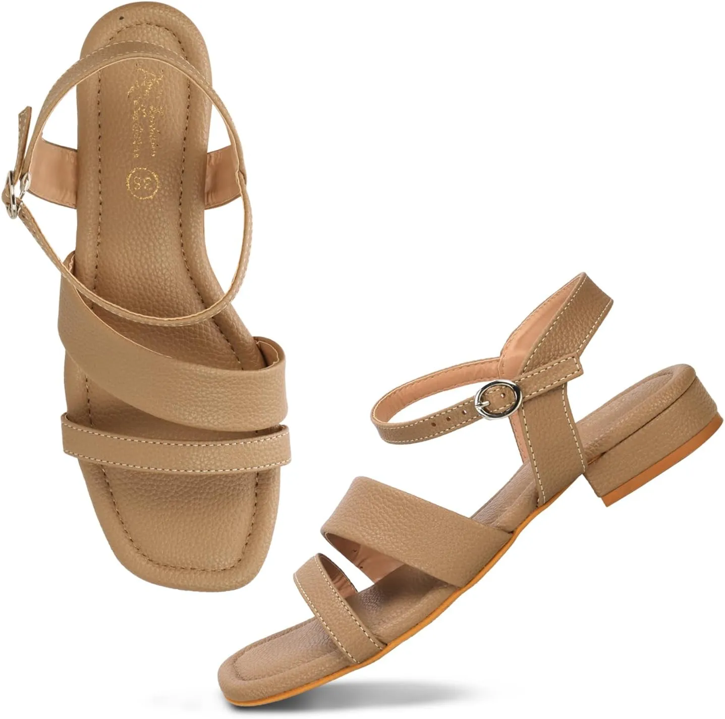 Women's Low Block Heeled Sandals | Comfortable Open Toe Strappy Fashion Sandal with Adjustable Ankle Strap for Casual, Party & Office