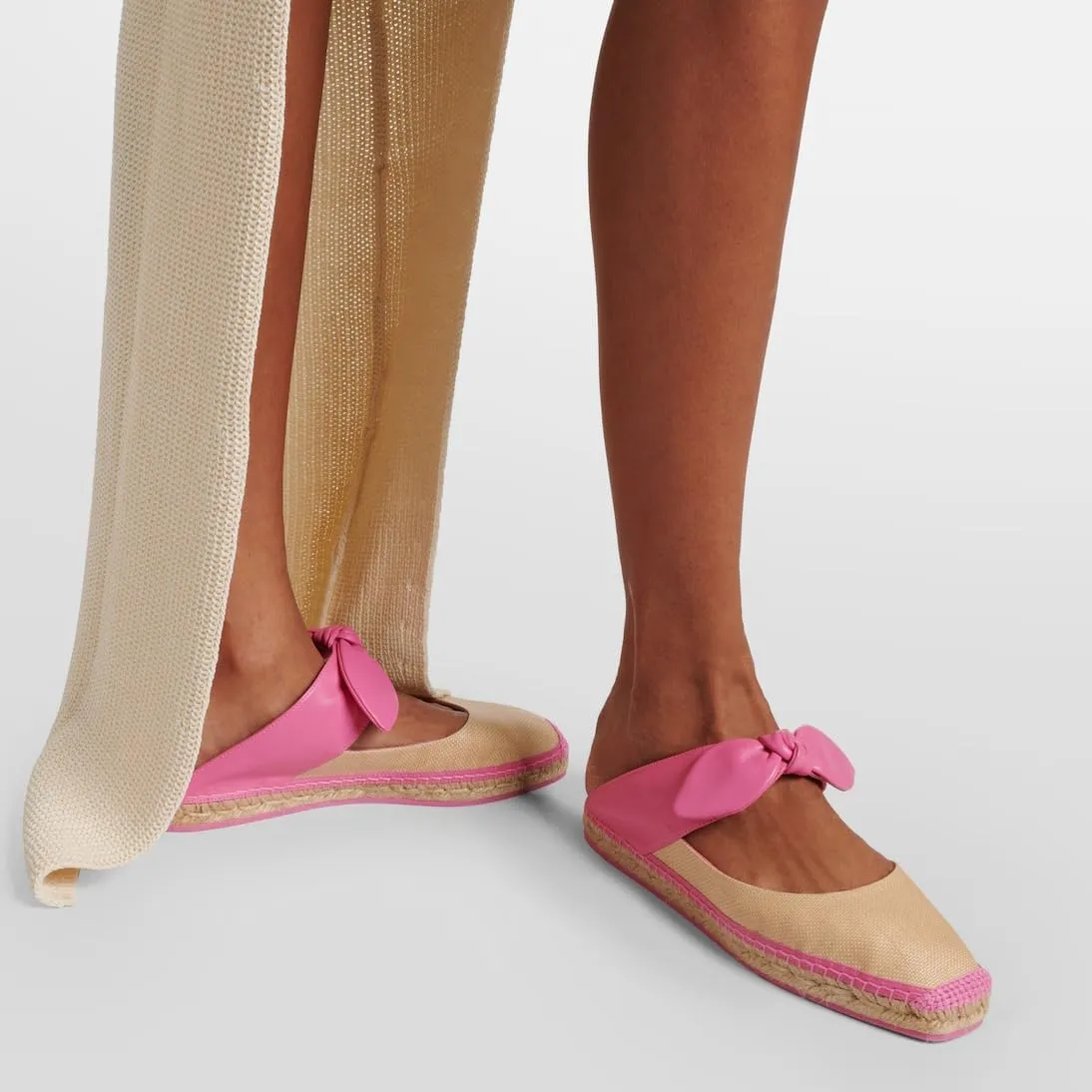 Women's Mary Jane Bow Tie Woven Espadrilles Ballet Flats for Women Platform Mules Sandals Outsole Canvas Summer Ballerina Shoes