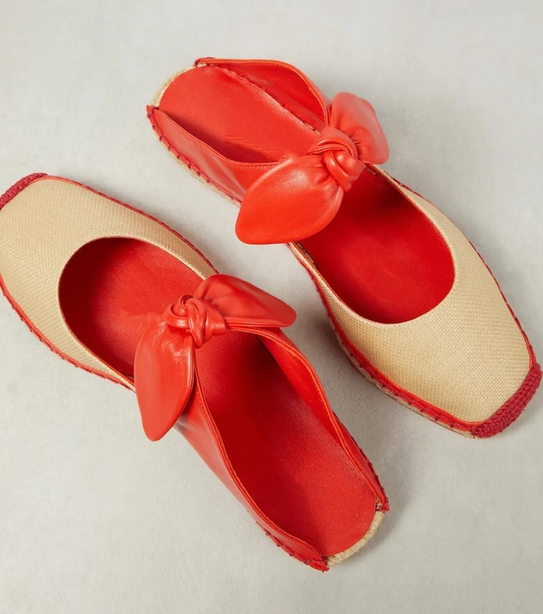 Women's Mary Jane Bow Tie Woven Espadrilles Ballet Flats for Women Platform Mules Sandals Outsole Canvas Summer Ballerina Shoes