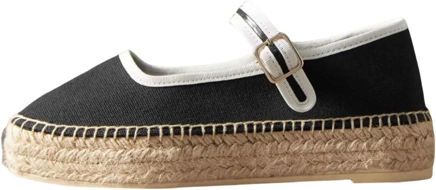 Women's Mary Jane Espadrilles Flats Platform Espadrilles Woven Outsole Shoes Canvas Flats