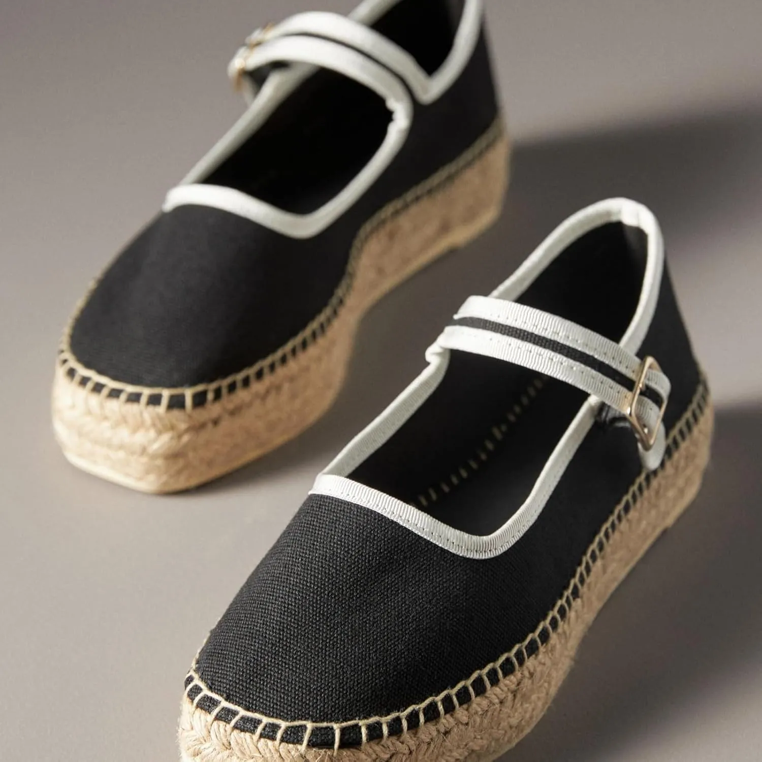 Women's Mary Jane Espadrilles Flats Platform Espadrilles Woven Outsole Shoes Canvas Flats