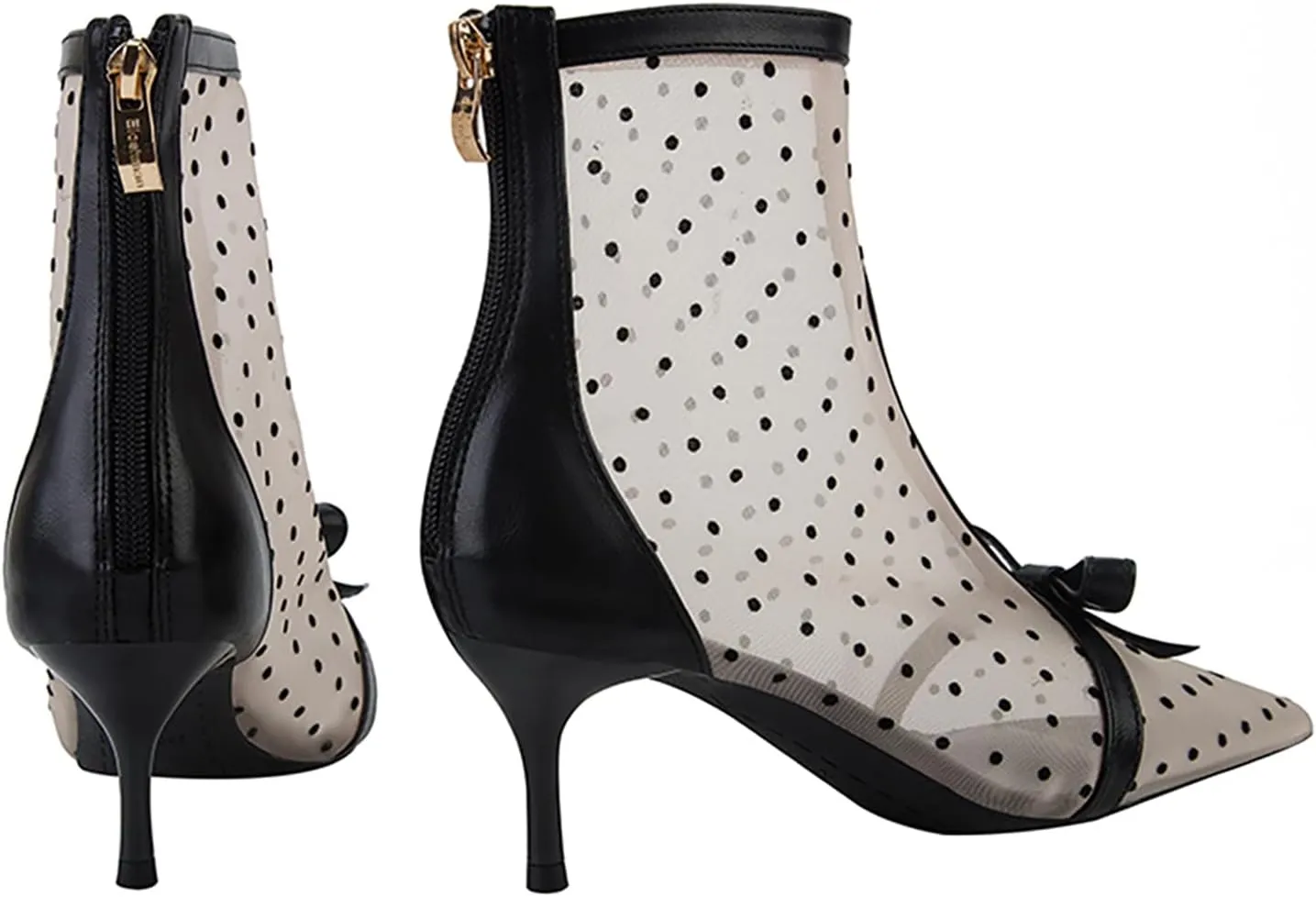 Women's Mesh Pointed Toe Stiletto Polka Dots Ankle Boots Sexy mid High heel bow summer breathe Party prom Dress short Boots