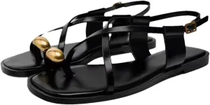Women's Metal Big Toe Ring Flat Sandals Square Toe Open Toe Strap Flats Summer Casual Sandals