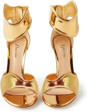 Women's Metallic Pump Open Toe Heel Sandals zipper Dressy Heels Ankle Strap Strappy Heels for Party Wedding Shoes