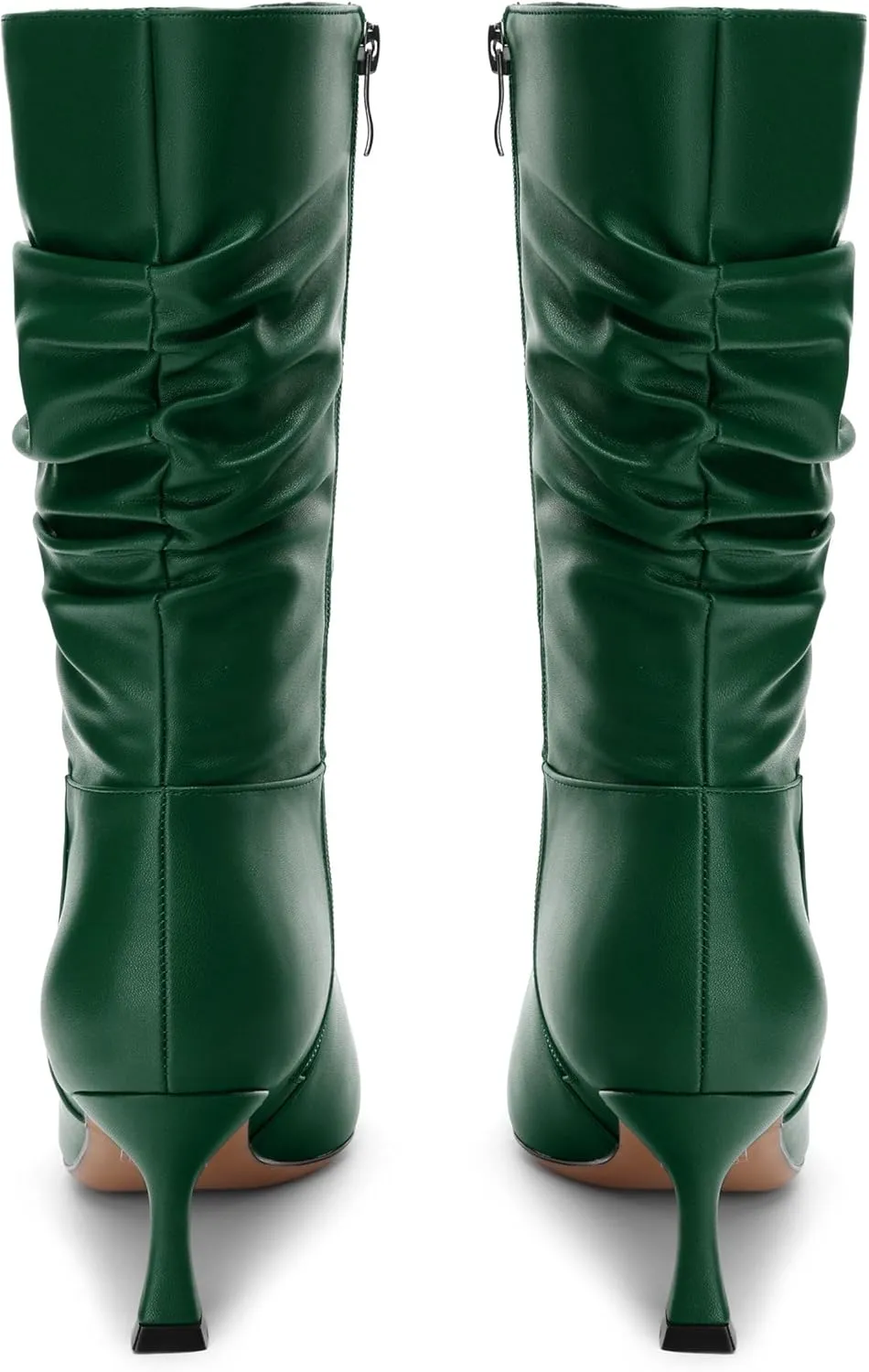Women's Mid Calf Boots Matte Ruched Kitten High Heel Booties Sexy Pointed Toe Zipper Fashion Dressy Boots 2.5 Inch