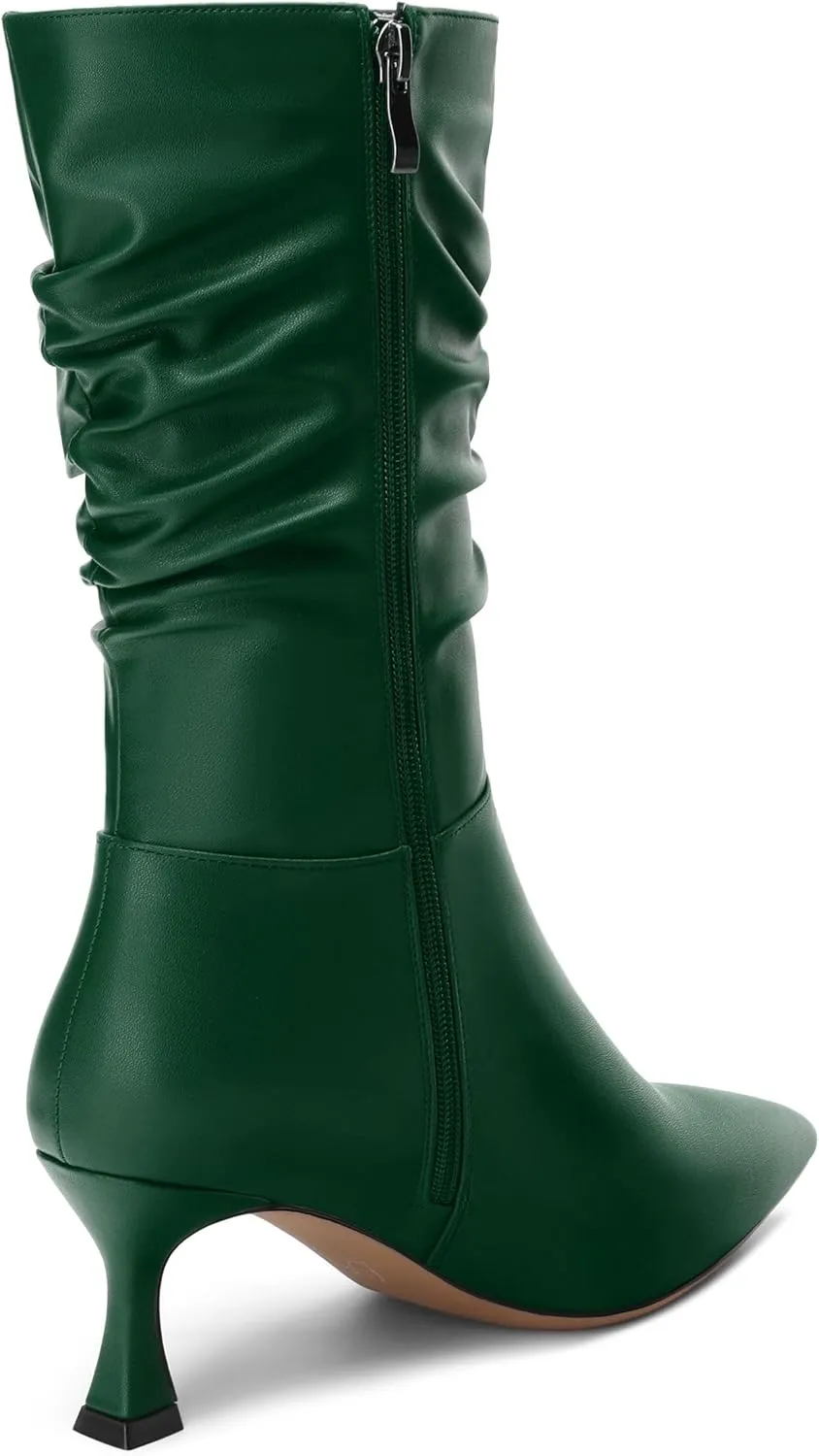 Women's Mid Calf Boots Matte Ruched Kitten High Heel Booties Sexy Pointed Toe Zipper Fashion Dressy Boots 2.5 Inch