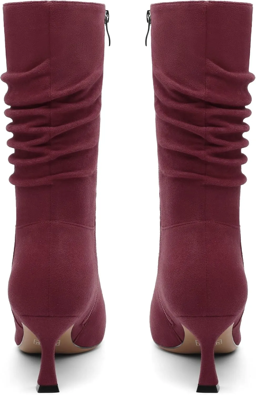 Women's Mid Calf Boots Suede Ruched Kitten High Heel Booties Sexy Pointed Toe Zipper Autumn Winter Fashion Dressy Boots 2.5 Inch