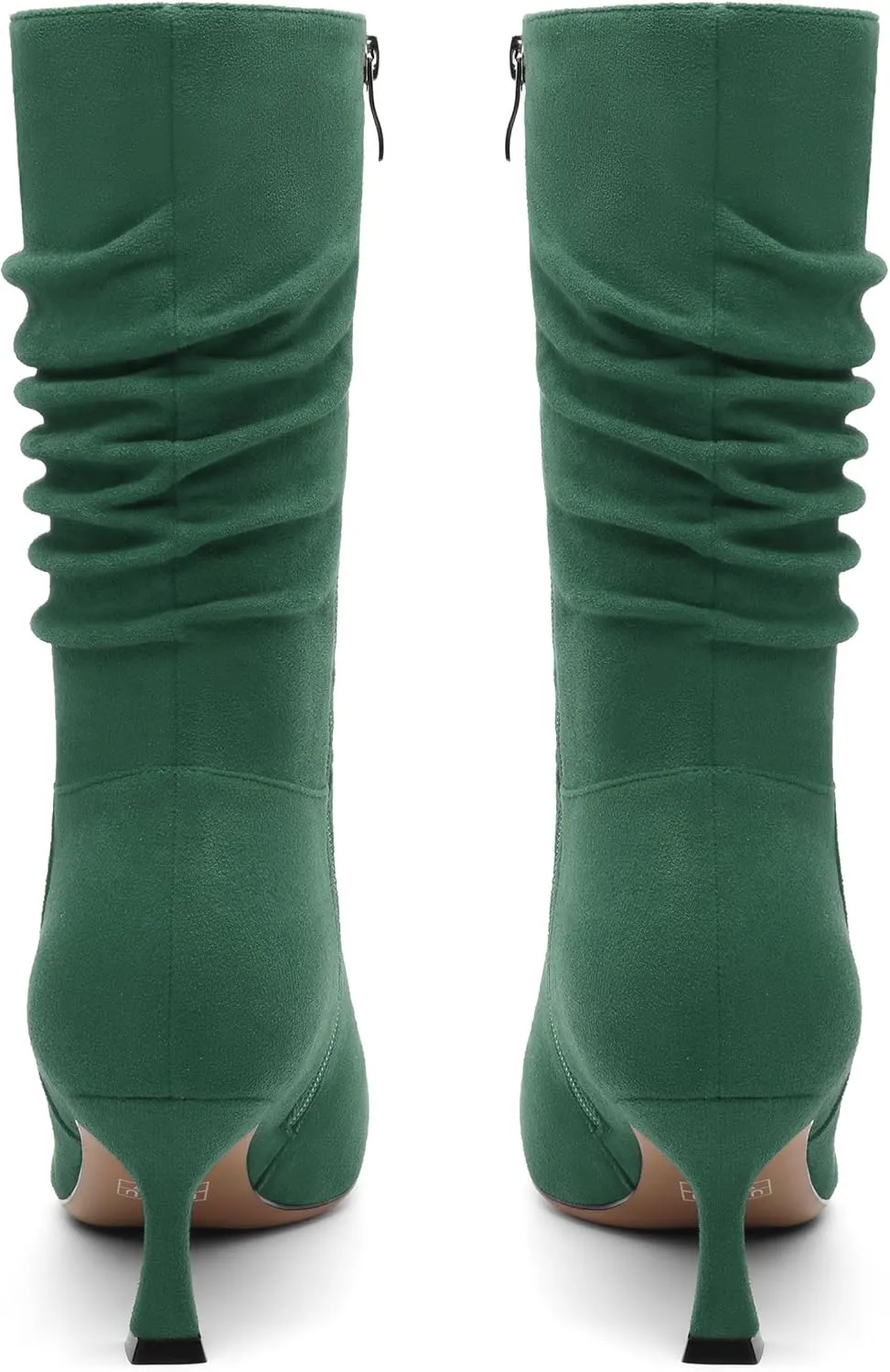 Women's Mid Calf Boots Suede Ruched Kitten High Heel Booties Sexy Pointed Toe Zipper Autumn Winter Fashion Dressy Boots 2.5 Inch