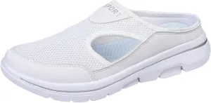 Women's Mules Shoes Breathable Mesh Walking Mules Sneakers Open Back Slip On Shoes Comfort Breathable Support Sports Sandals Outdoor Orthopedic Non Slip Sneakers Closed Toe Slides with Arch Support