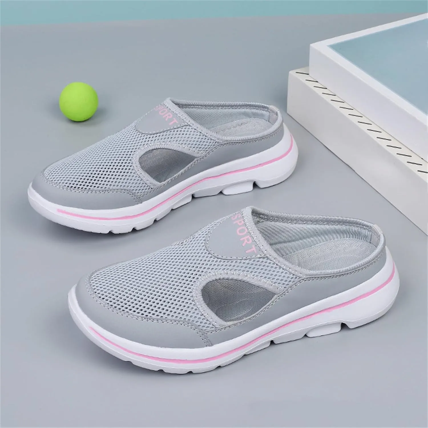 Women's Mules Shoes Breathable Mesh Walking Mules Sneakers Open Back Slip On Shoes Comfort Breathable Support Sports Sandals Outdoor Orthopedic Non Slip Sneakers Closed Toe Slides with Arch Support