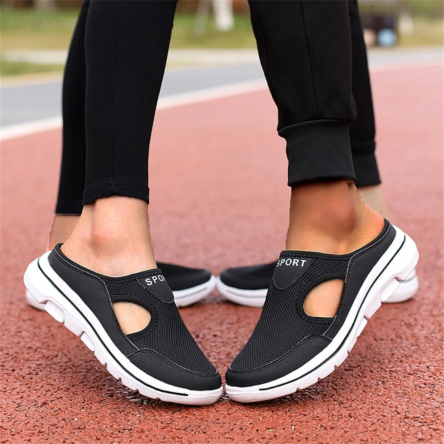 Women's Mules Shoes Breathable Mesh Walking Mules Sneakers Open Back Slip On Shoes Comfort Breathable Support Sports Sandals Outdoor Orthopedic Non Slip Sneakers Closed Toe Slides with Arch Support