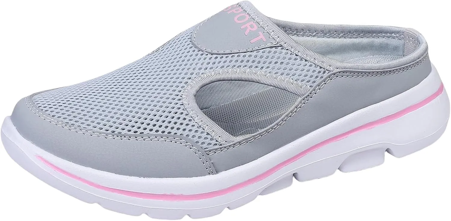 Women's Mules Shoes Breathable Mesh Walking Mules Sneakers Open Back Slip On Shoes Comfort Breathable Support Sports Sandals Outdoor Orthopedic Non Slip Sneakers Closed Toe Slides with Arch Support