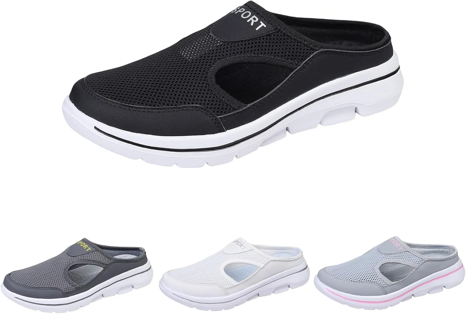Women's Mules Shoes Breathable Mesh Walking Mules Sneakers Open Back Slip On Shoes Comfort Breathable Support Sports Sandals Outdoor Orthopedic Non Slip Sneakers Closed Toe Slides with Arch Support