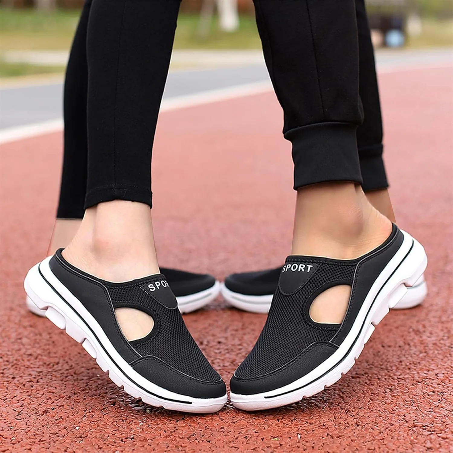 Women's Mules Shoes Breathable Mesh Walking Mules Sneakers Open Back Slip On Shoes Comfort Breathable Support Sports Sandals Outdoor Orthopedic Non Slip Sneakers Closed Toe Slides with Arch Support