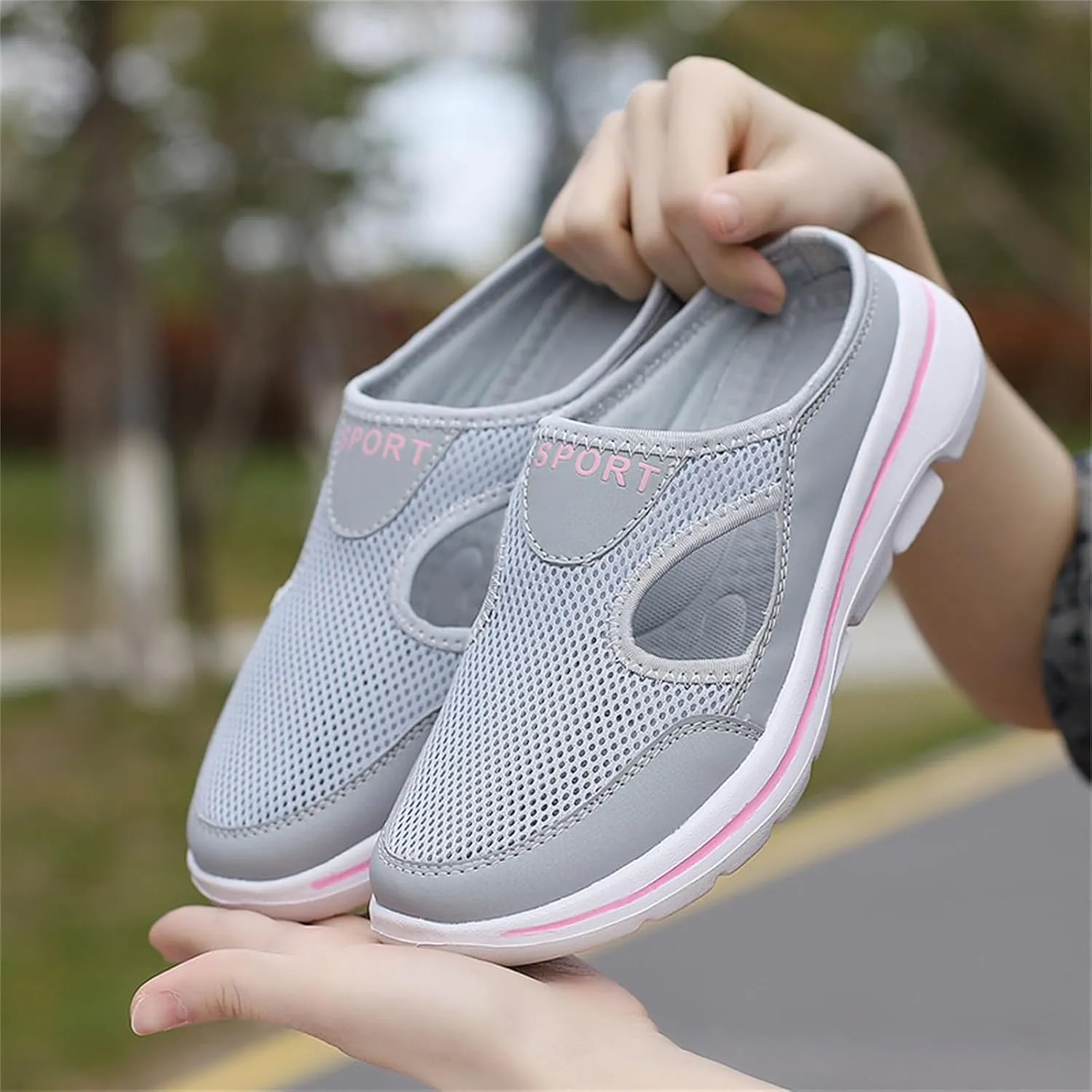 Women's Mules Shoes Breathable Mesh Walking Mules Sneakers Open Back Slip On Shoes Comfort Breathable Support Sports Sandals Outdoor Orthopedic Non Slip Sneakers Closed Toe Slides with Arch Support