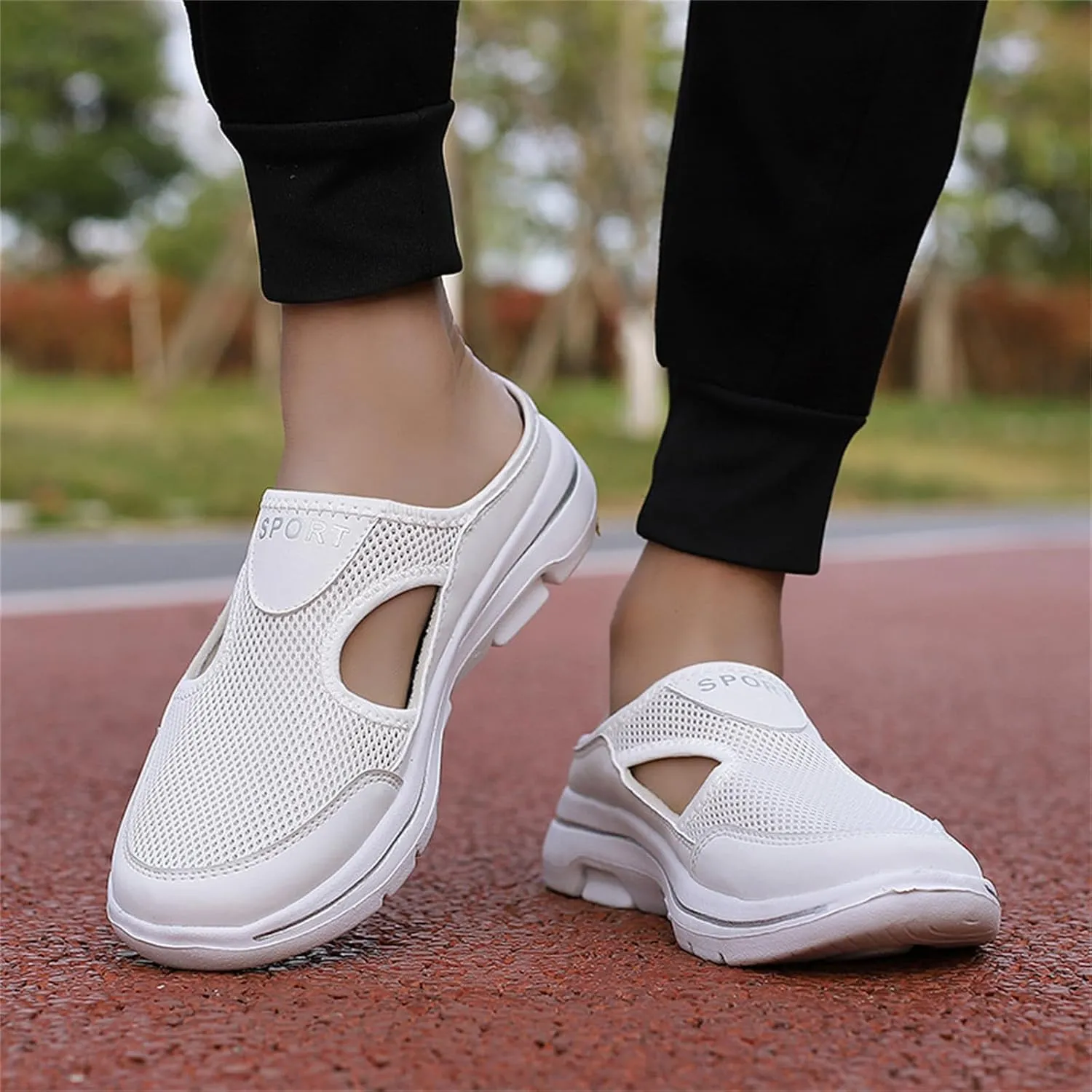 Women's Mules Shoes Breathable Mesh Walking Mules Sneakers Open Back Slip On Shoes Comfort Breathable Support Sports Sandals Outdoor Orthopedic Non Slip Sneakers Closed Toe Slides with Arch Support