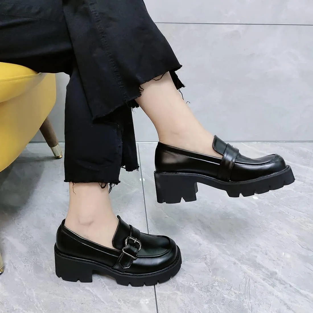 Women's Office Lady Oxfords Dress Platform high Heels Loafers Shoes