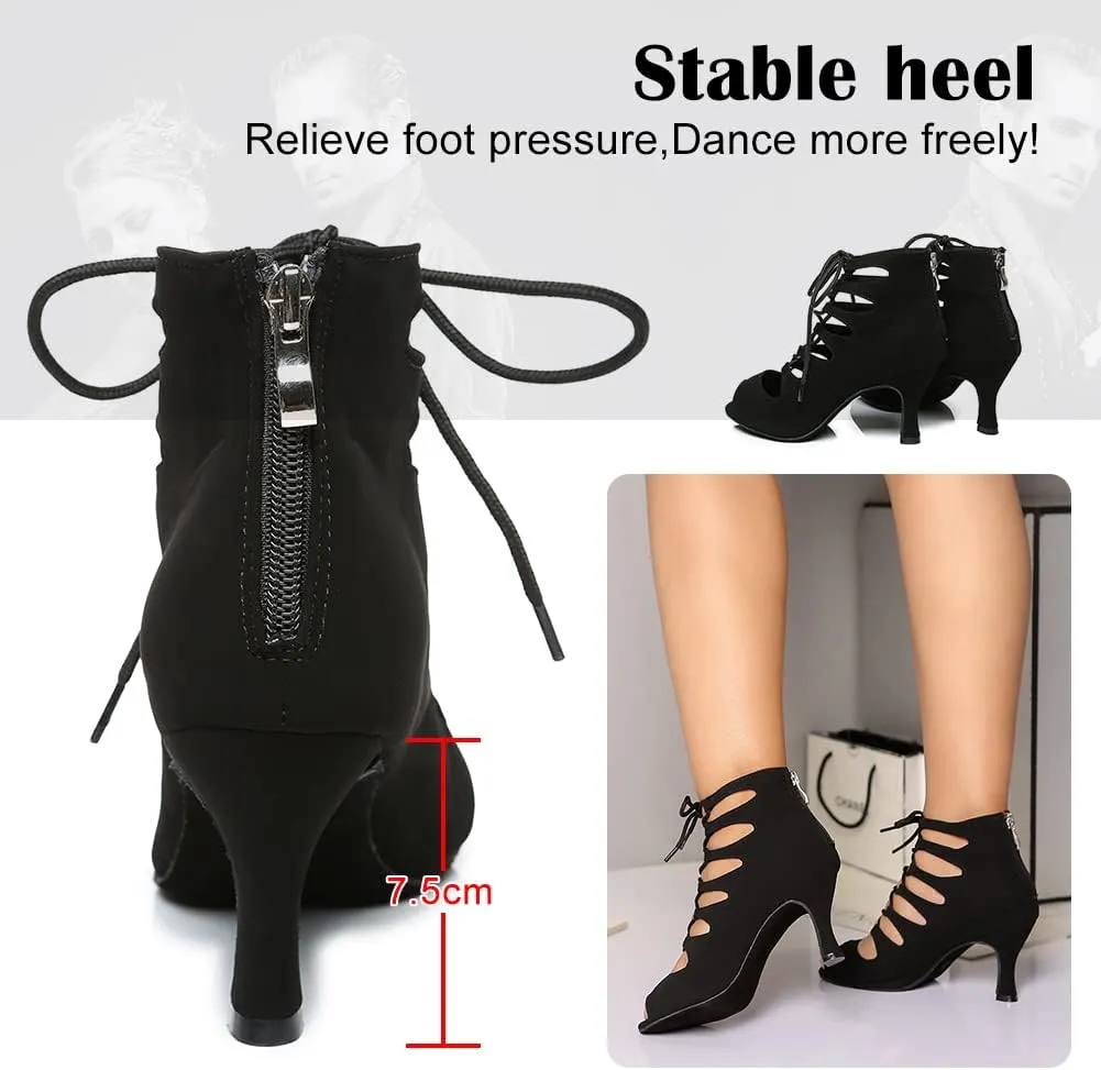 Women's Open Toe Ankle Latin Dance Boots Salsa Ballrooom Performence Practice Party Dance Shoes,YCL456