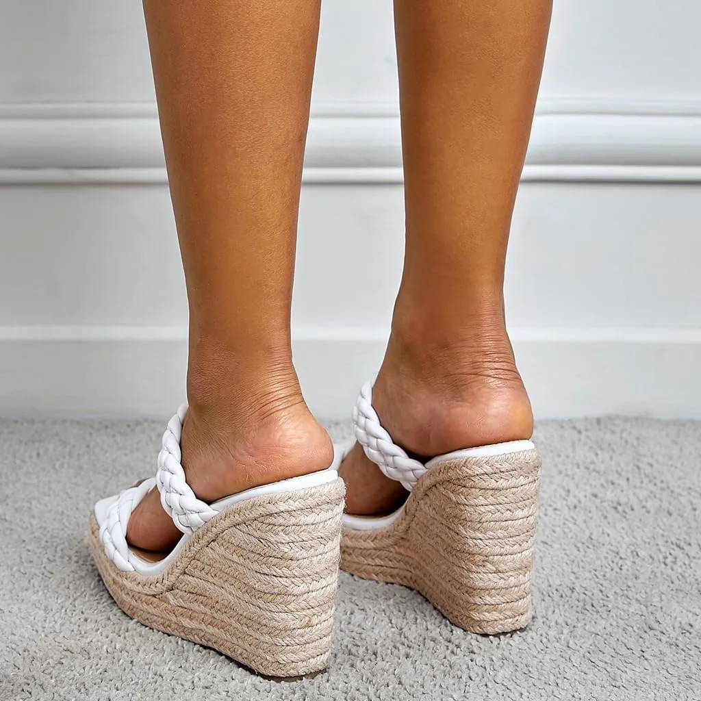 Women's Open Toe Espadrilles Wedge Sandals Slip On Braided Two Straps Platform High Heel Dress Sandal