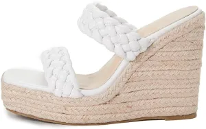 Women's Open Toe Espadrilles Wedge Sandals Slip On Braided Two Straps Platform High Heel Dress Sandal