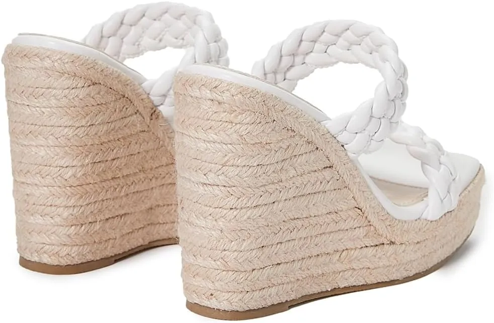 Women's Open Toe Espadrilles Wedge Sandals Slip On Braided Two Straps Platform High Heel Dress Sandal