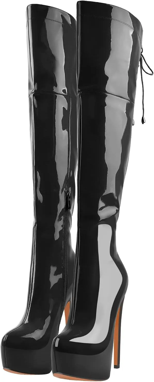Women's Over The Knee Pull On Buckle Stiletto Heeled Lace Up Boots