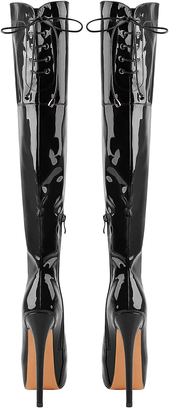 Women's Over The Knee Pull On Buckle Stiletto Heeled Lace Up Boots