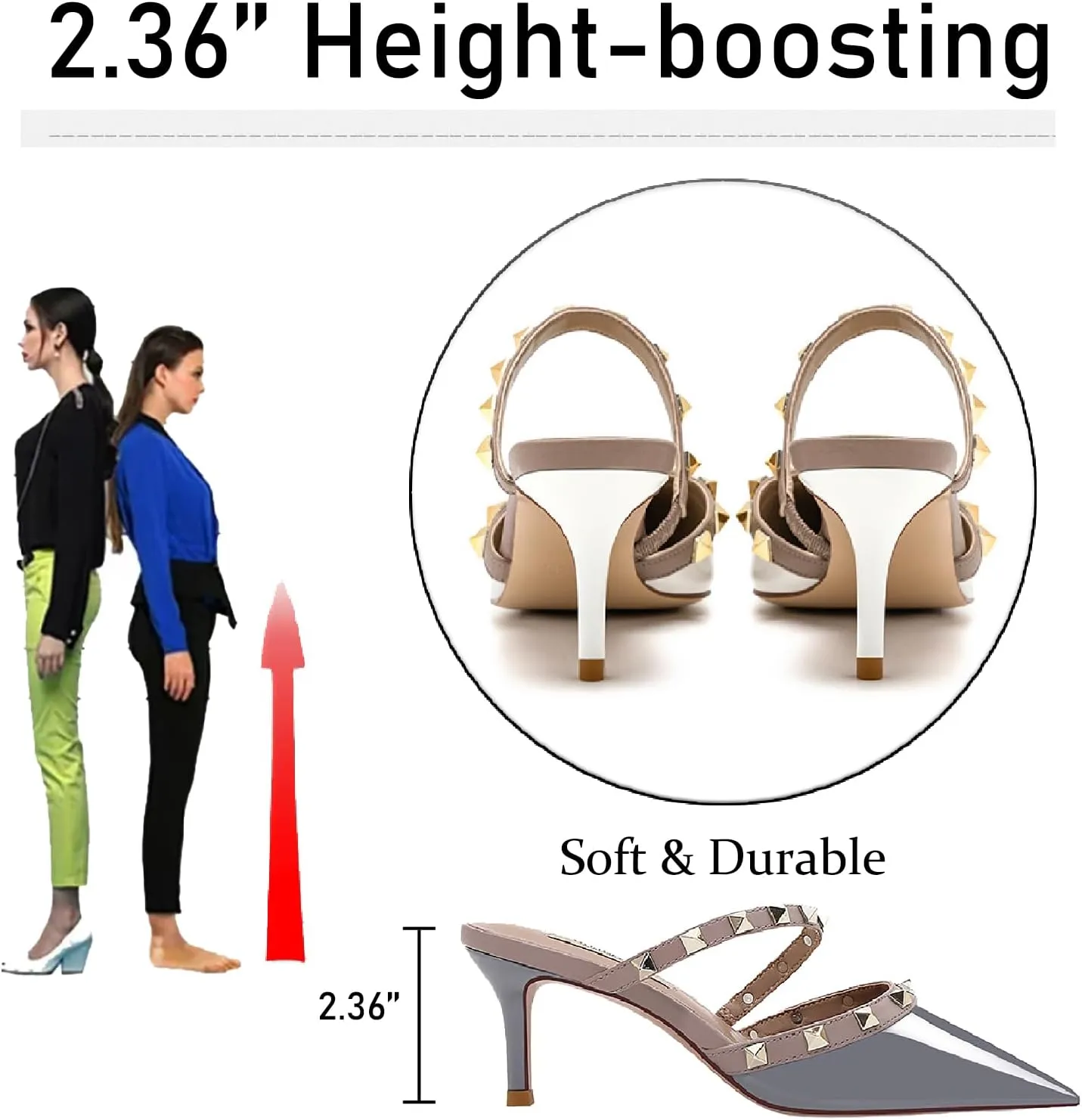 Women's Patent Leather Closed Pointed Toe Stiletto Mules Fashion Studded Strappy Slip-on Comfortable Mid Heels Sandals Pumps for Party Date Office Dress Slides