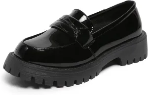 Women's Patent Leather Flat Penny Loafers, Business Casual Thick-Soled Shoes, Professional Comfortable Non-Slip Office Work Shoes