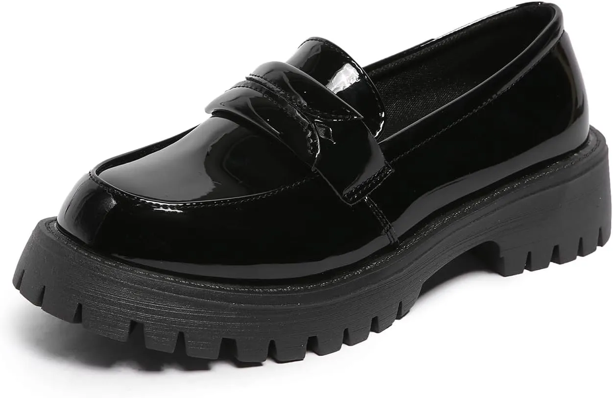 Women's Patent Leather Flat Penny Loafers, Business Casual Thick-Soled Shoes, Professional Comfortable Non-Slip Office Work Shoes