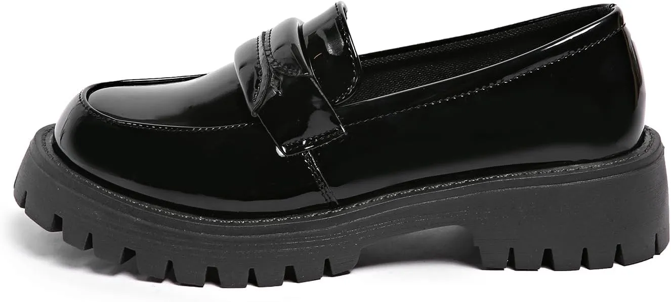 Women's Patent Leather Flat Penny Loafers, Business Casual Thick-Soled Shoes, Professional Comfortable Non-Slip Office Work Shoes
