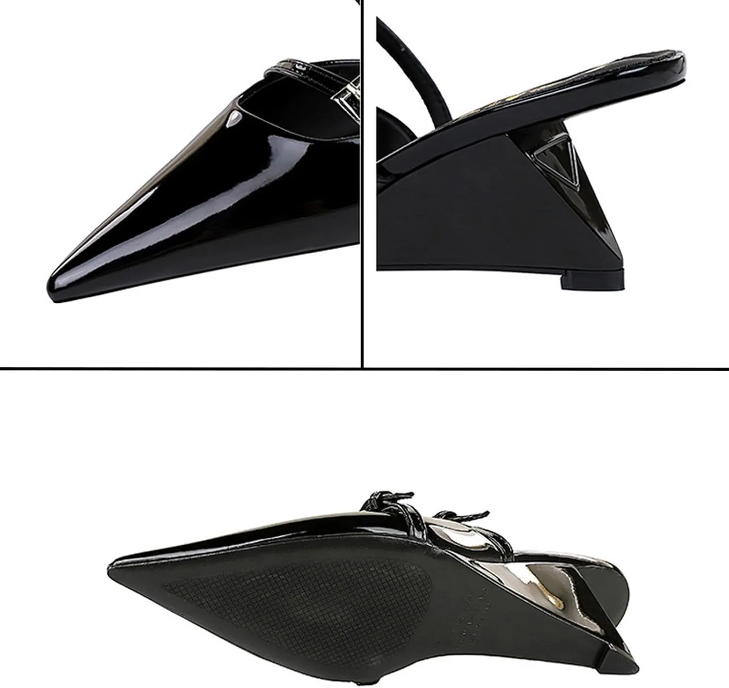 Women's Patent Leather Pointed Toe Wedge Mules with Adjust Instep Buckle Fashion Sexy Closed Toe Slingback MID Chunky Heel Dress Pumps Sandals for Party Prom Work