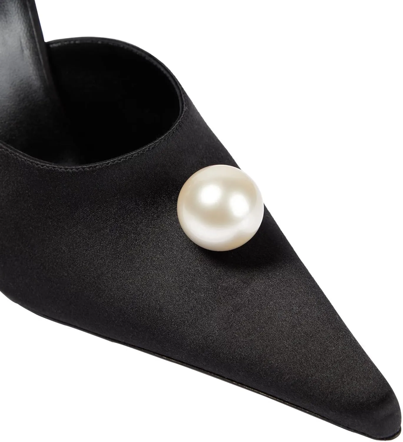 Womens Pearl Pointy Stiletto Heels Satin Flower Slip On Mules Pumps Banquet Dress Backless Heeled Sandals