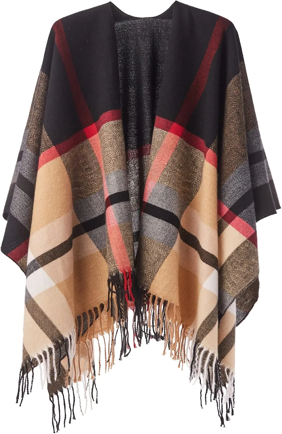 Women's Plaid Shawl Wrap Warm Cardigan Open Front Poncho Cape for Central Air Conditioning or Public Chilly Places