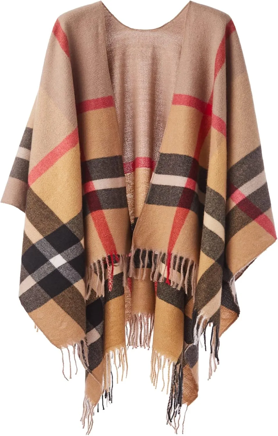 Women's Plaid Shawl Wrap Warm Cardigan Open Front Poncho Cape for Central Air Conditioning or Public Chilly Places