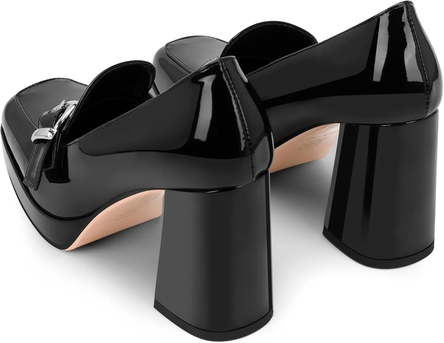 Women's Platform Chunky High Heel Loafers Patent Leather Buckle Pumps Office Dress Shoes