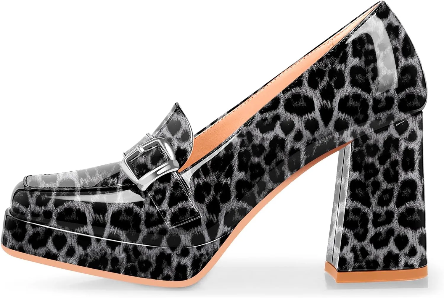 Women's Platform Chunky High Heel Loafers Patent Leather Buckle Pumps Office Dress Shoes
