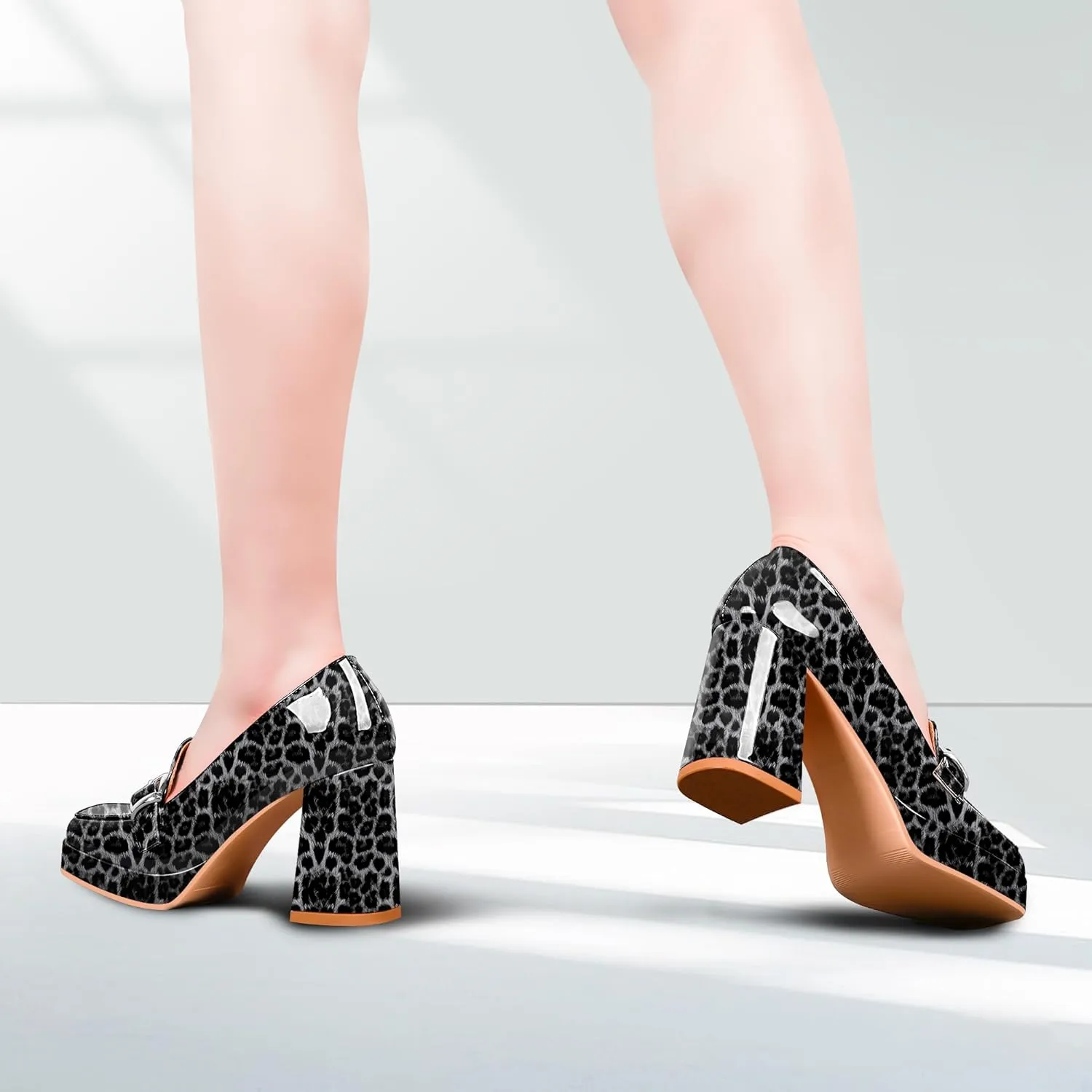 Women's Platform Chunky High Heel Loafers Patent Leather Buckle Pumps Office Dress Shoes