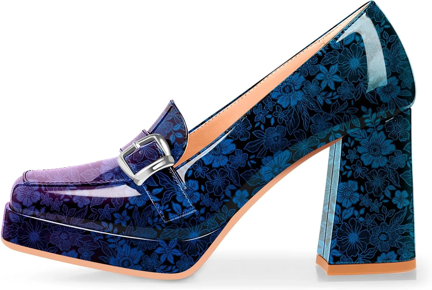 Women's Platform Chunky High Heel Loafers Patent Leather Buckle Pumps Office Dress Shoes