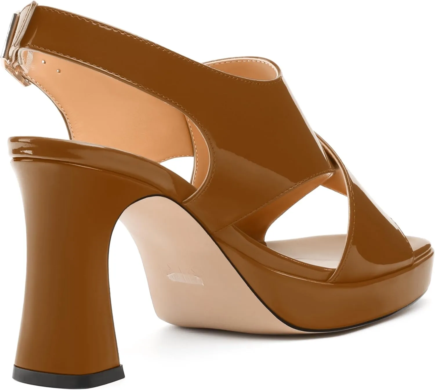 Women's Platform Sandals, Slingback Open Toe Buckle Heels for Women, Fashion Solid Patent High Heel Shoes 3.35 inch
