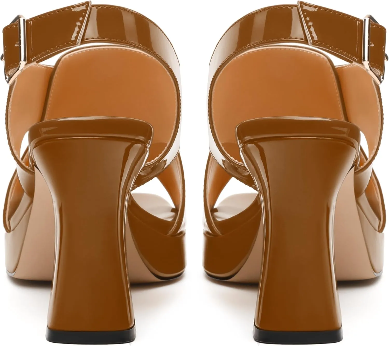Women's Platform Sandals, Slingback Open Toe Buckle Heels for Women, Fashion Solid Patent High Heel Shoes 3.35 inch
