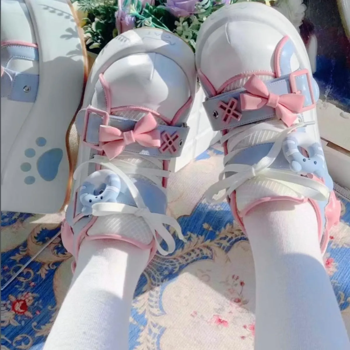 Women's Platform Sneakers Chunky Sole 2.7 inches Y2K Kawaii Donut Bear PU Cute Casual Shoes for Teens Girls Streetwear