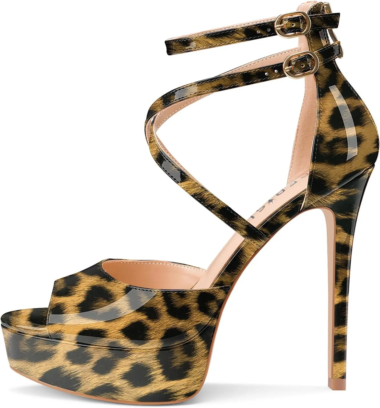 Women's Platform Stiletto High Heels Peep Open Toe Crisscross Stilettos Strappy Sandals Heeled Spring Summer Sandals for Ladies Comfy 5 Inch
