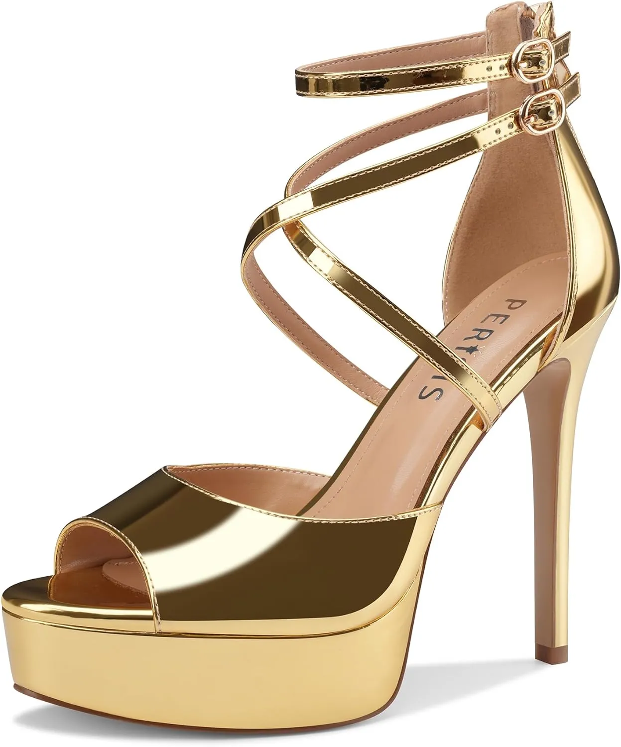 Women's Platform Stiletto High Heels Peep Open Toe Crisscross Stilettos Strappy Sandals Heeled Spring Summer Sandals for Ladies Comfy 5 Inch