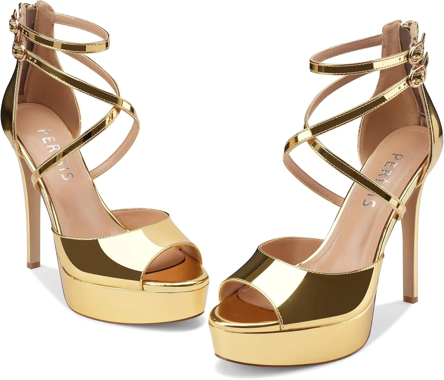 Women's Platform Stiletto High Heels Peep Open Toe Crisscross Stilettos Strappy Sandals Heeled Spring Summer Sandals for Ladies Comfy 5 Inch