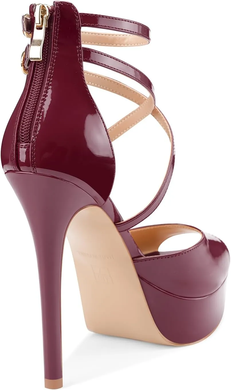 Women's Platform Stiletto High Heels Peep Open Toe Crisscross Stilettos Strappy Sandals Heeled Spring Summer Sandals for Ladies Comfy 5 Inch