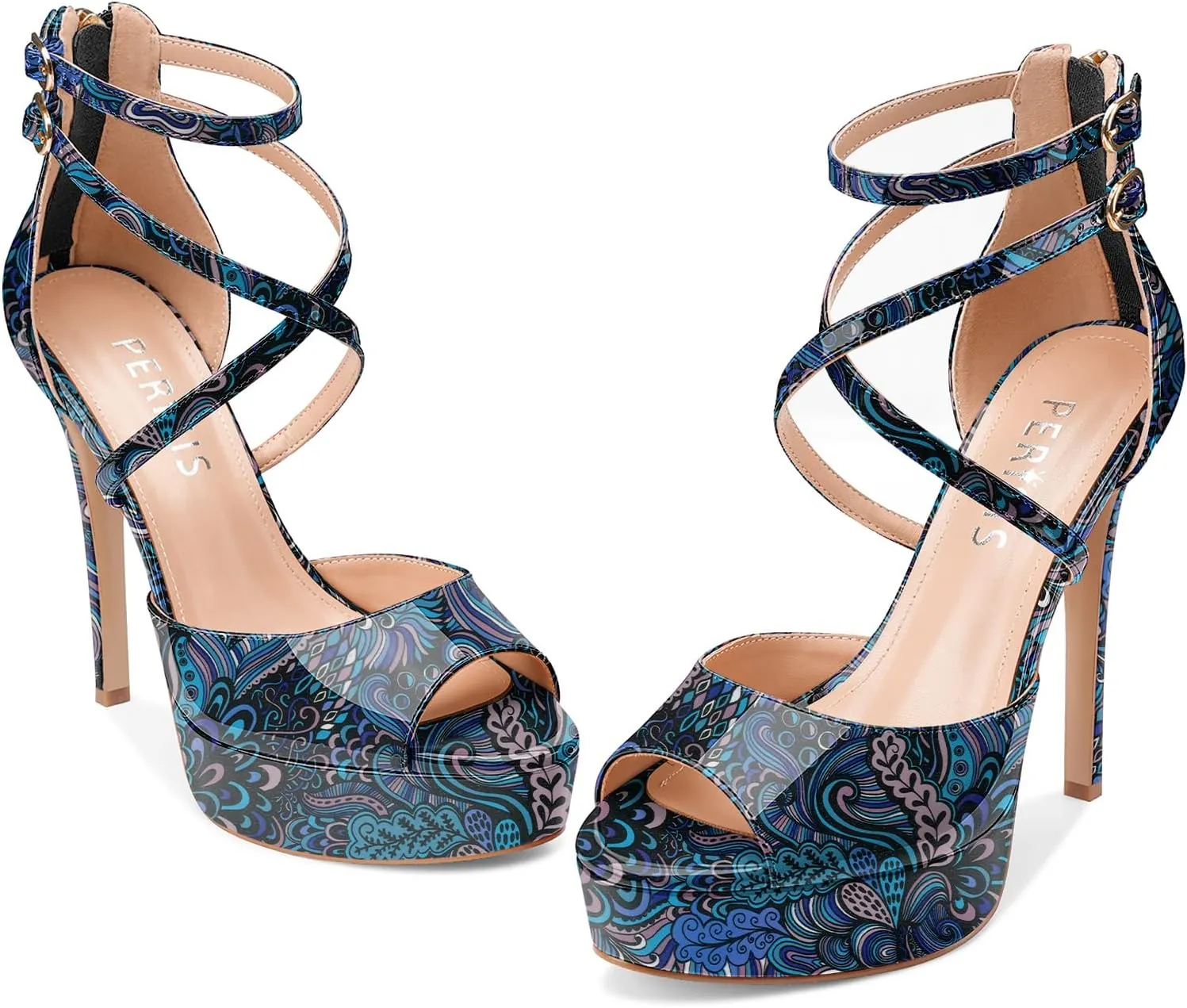 Women's Platform Stiletto High Heels Peep Open Toe Crisscross Stilettos Strappy Sandals Heeled Spring Summer Sandals for Ladies Comfy 5 Inch
