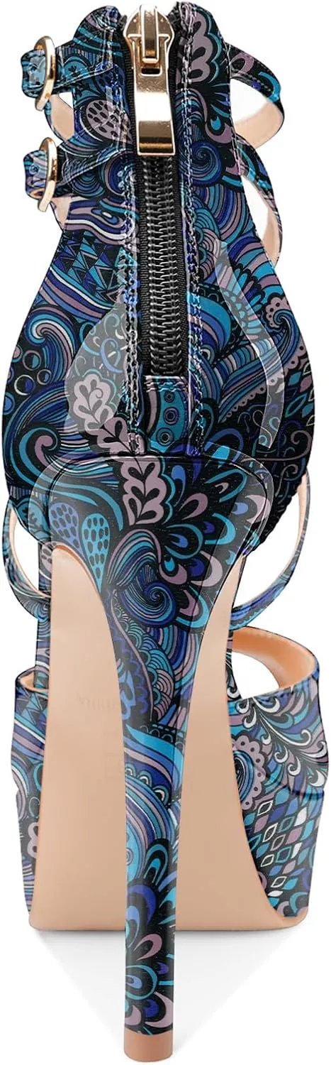 Women's Platform Stiletto High Heels Peep Open Toe Crisscross Stilettos Strappy Sandals Heeled Spring Summer Sandals for Ladies Comfy 5 Inch