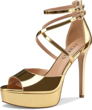 Women's Platform Stiletto High Heels Peep Open Toe Crisscross Stilettos Strappy Sandals Heeled Spring Summer Sandals for Ladies Comfy 5 Inch